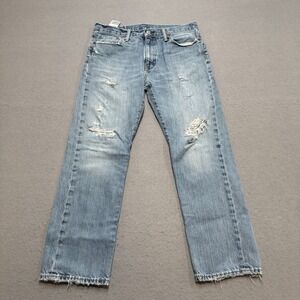 Levi's 501 Jeans Men's 34x26 Blue Light Wash Straight Leg Classic Fit Distressed